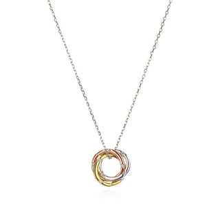 сребърно колие, цирконий, родиево покритие, жълта и розова позлата