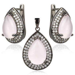 сребърен комплект с розов кварц и рутений