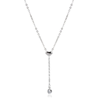 сребърно колие, сърце, цирконий, родиево покритие, регулиране на дължината, подвижно сърце