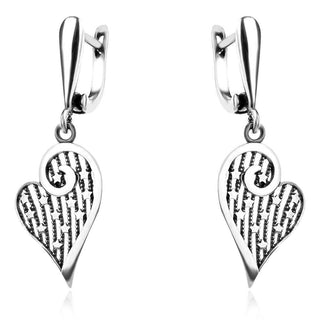 сребърни обеци, листо, без камък, оксидирано сребро, Алгара,