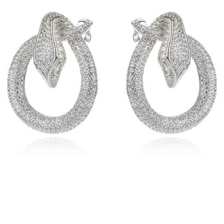 атрактивни сребърни обеци, змия, по модел на Bvlgari, цирконий, родиево покритие,