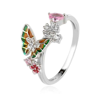 сребърен пръстен, родиево покритие, емайл, цирконий, Amore Arte,