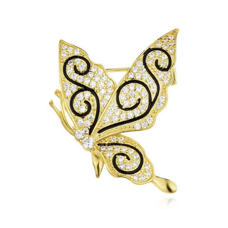 сребърна брошка, цирконий, жълта позлата, пеперуда