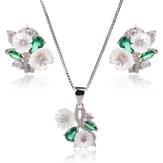 сребърен комплект , цирконии , седеф