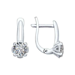 нежни сребърни обеци, родиево покритие, CZ Swarovski, sokolov,