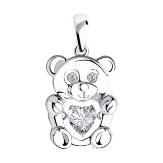 сребърен медальон, мече, подходящ за дете, , родиево покритие, sokolov, CZ Swarovski,