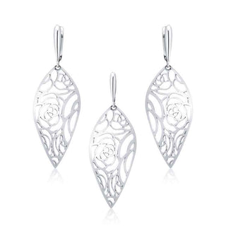 нежен сребърен комплект, флорални мотиви, без камък, родиево покритие, алфа карат,