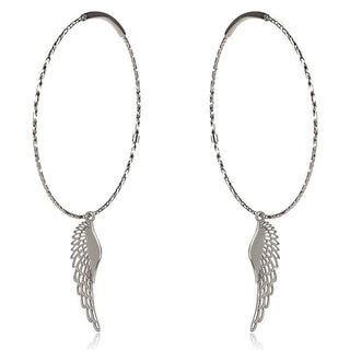 Сребърни обеци халки с висулка ангелско крило