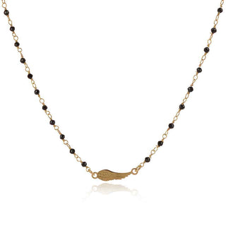 сребърно колие ангелско крило с розова позлата и топчета оникс