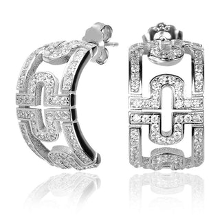 Сребърни обеци полухалки на винт с цирконии