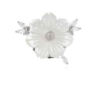 сребърна брошка, седеф, цирконий, цвете