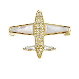 сребърна брошка, цирконий, емайл, жълта позлата, самолет