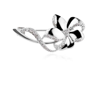 сребърна брошка, цирконий, родиево покритие, цвете