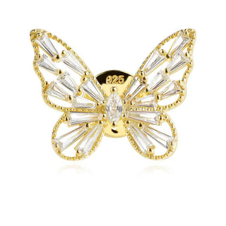 сребърна брошка, цирконий, жълта позлата, пеперуда