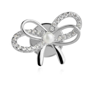 сребърна брошка, перла, цирконий, родиево покритие