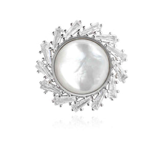 сребърна брошка, седеф, цирконий,