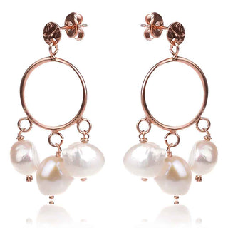 сребърни обеци с розова позлата и малки барокови перли, стил бохо