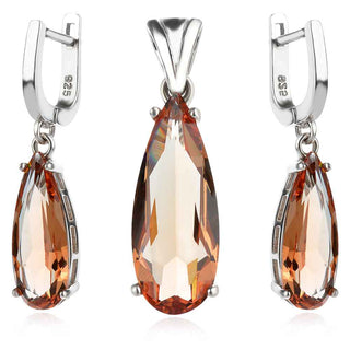 стилен сребърен комплект, султанит капка, родиево покритие,