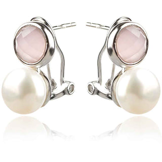 обеци с перли и розов кварц