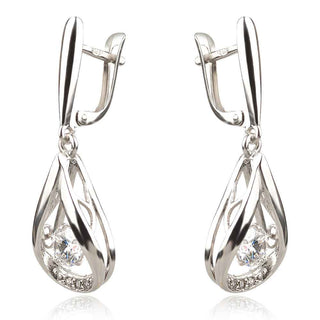 висящи сребърни обеци с танцуващ камък