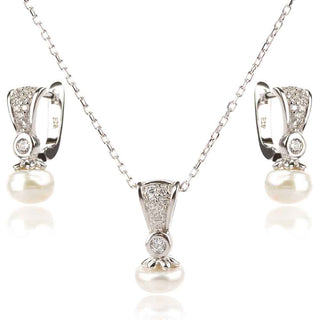 сребърен комплект с цирконии и перла