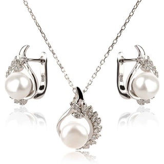 сребърен комплект с перли и цирконии