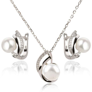 сребърен комплект с перли и цирконии