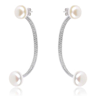 сребърни обеци с перла и цирконии стил APM Monaco