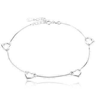 сребърна гривна за глезен сърца