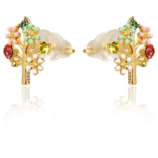 сребърни обеци дърво с позлата, кристали, емайл, цветя