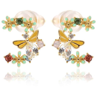 сребърни обеци с водно конче, позлата и цветя