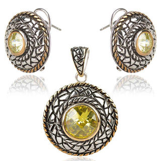 сребърен комплект с оксидация и жълт камък