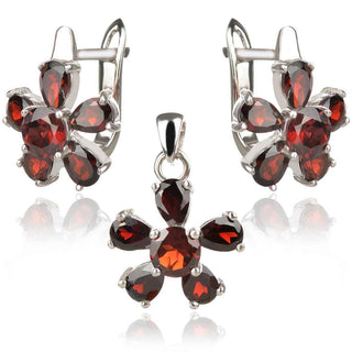 сребърен комплект цвете с гранат