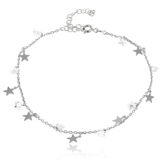нежна сребърна гривна за глезен звездички