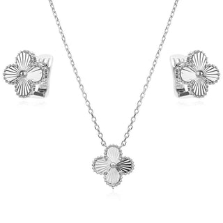 сребърен комплект, цвете, лазерна обработка, родиево покритие,