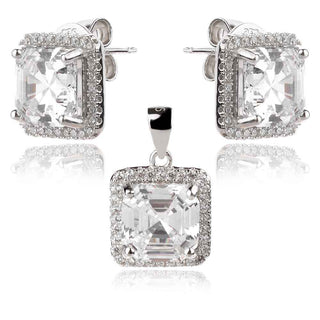 сребърен комплект с квадратен циркон