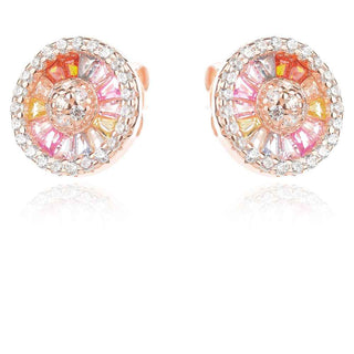 сребърни обеци, цветен цирконий, циркон багета, розова позлата