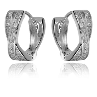 Сребърни обеци двулицеви халки с цирконии