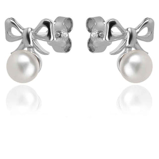 сребърни обеци панделки на винт с бяла перла