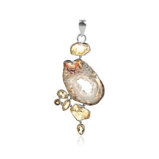 сребърен медальон, ахат друза, друза цитрин, цитрин,