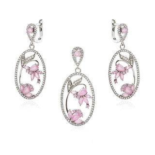 сребърен комплект, розов цирконий, родиево покритие, подходящи за всеки повод,