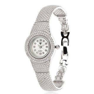 луксозен сребърен часовник, твърда гривна, твърда гривна, цирконии, блясък,