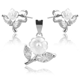 сребърен комплект цвете с микро перла седеф и циркон