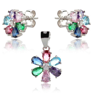 сребърен комплект цветни цветя