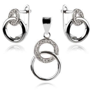 нежен сребърен комплект, кръгове, цирконии, родиево покритие,