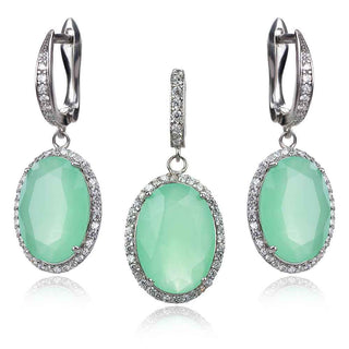 сребърен комеплект с камък цвят мента