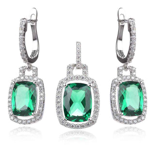 сребърен комплект със зелен камък