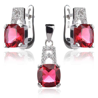 сребърен комплект с червен циркон