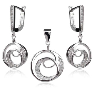 сребърен комплект обеци и медальон