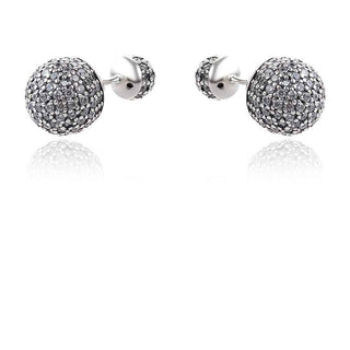 сребърни обеци топче отпред отзад стил Пандора